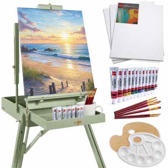 Best Choice Products; Best Choice Products French Easel, 32pc Beginners Kit Portable Wooden Adjustable Tripod w/ Paint Supplies; Category:Portable & Outdoor Easels; Image:1